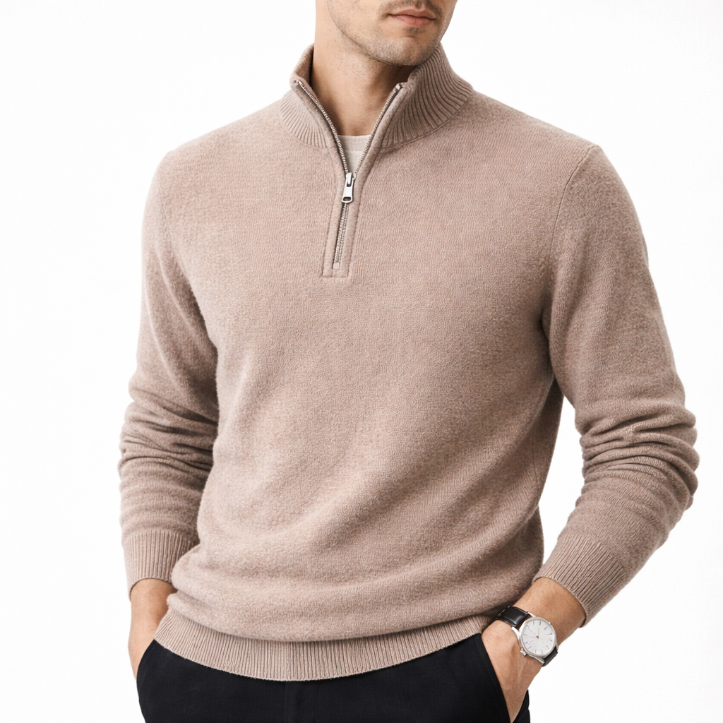 Men's Cashmere Zip-Up Sweater beige
