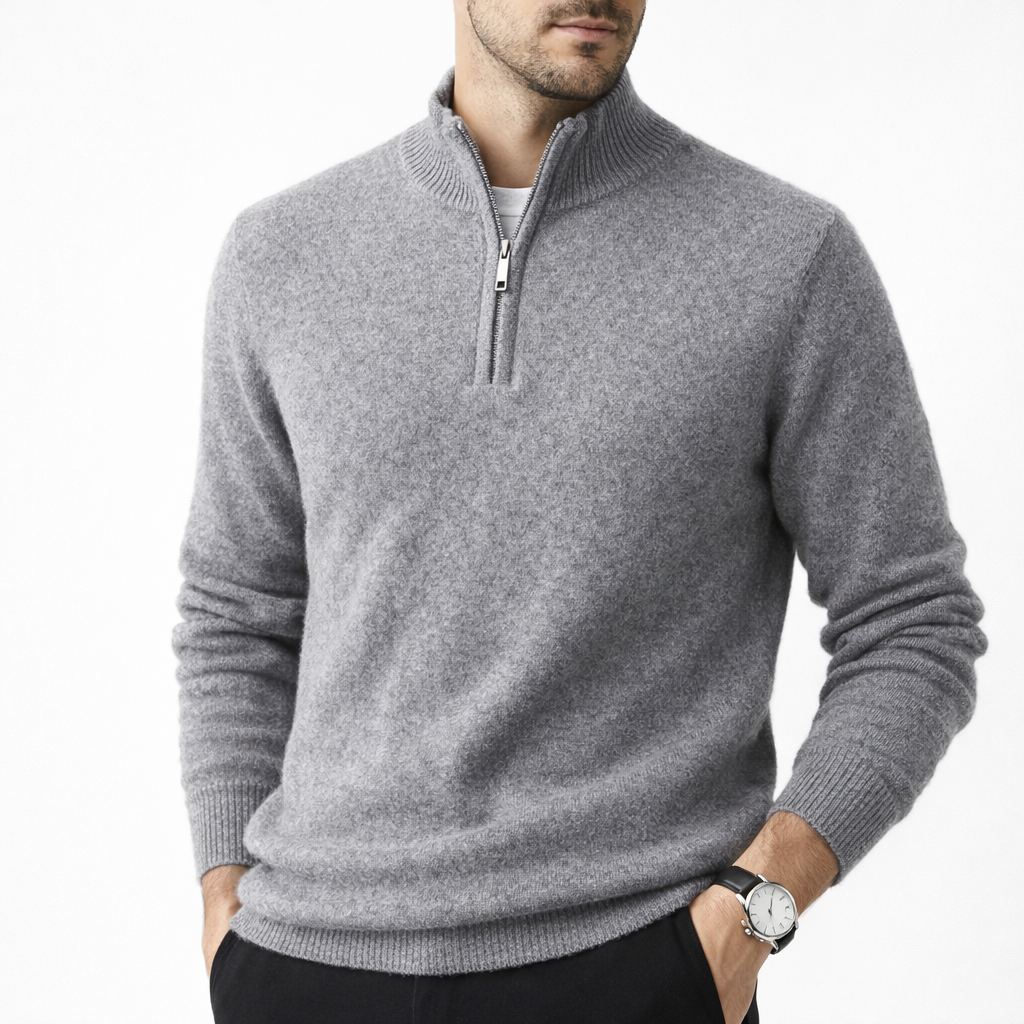 Men's Cashmere Zip-Up Sweater gray