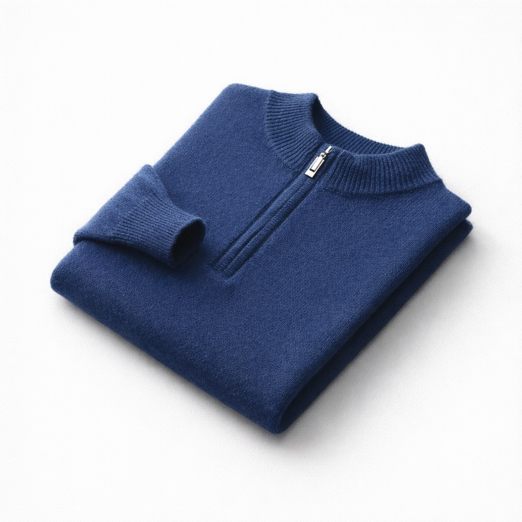 Men's Cashmere Zip-Up Sweater navy blue