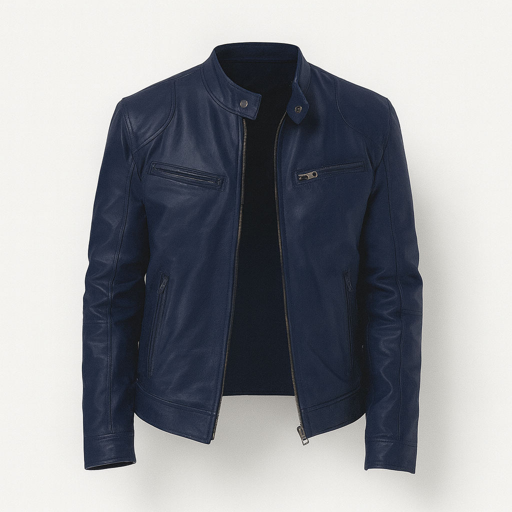 Leather jacket for men navy blue