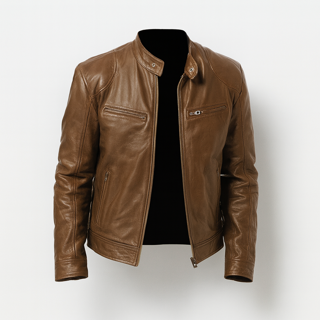 Leather jacket for men khaki