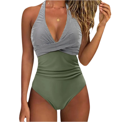 Badeanzug Damen V-Ausschnitt mit geformten Cups klassisch & bequem