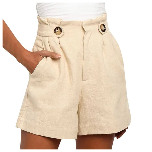 Shorts d'été beige pour femmes taille haute à jambes larges – Maya