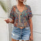 Boho Bluse Damen Fledermausärmel V-Ausschnitt luftiger Stoff