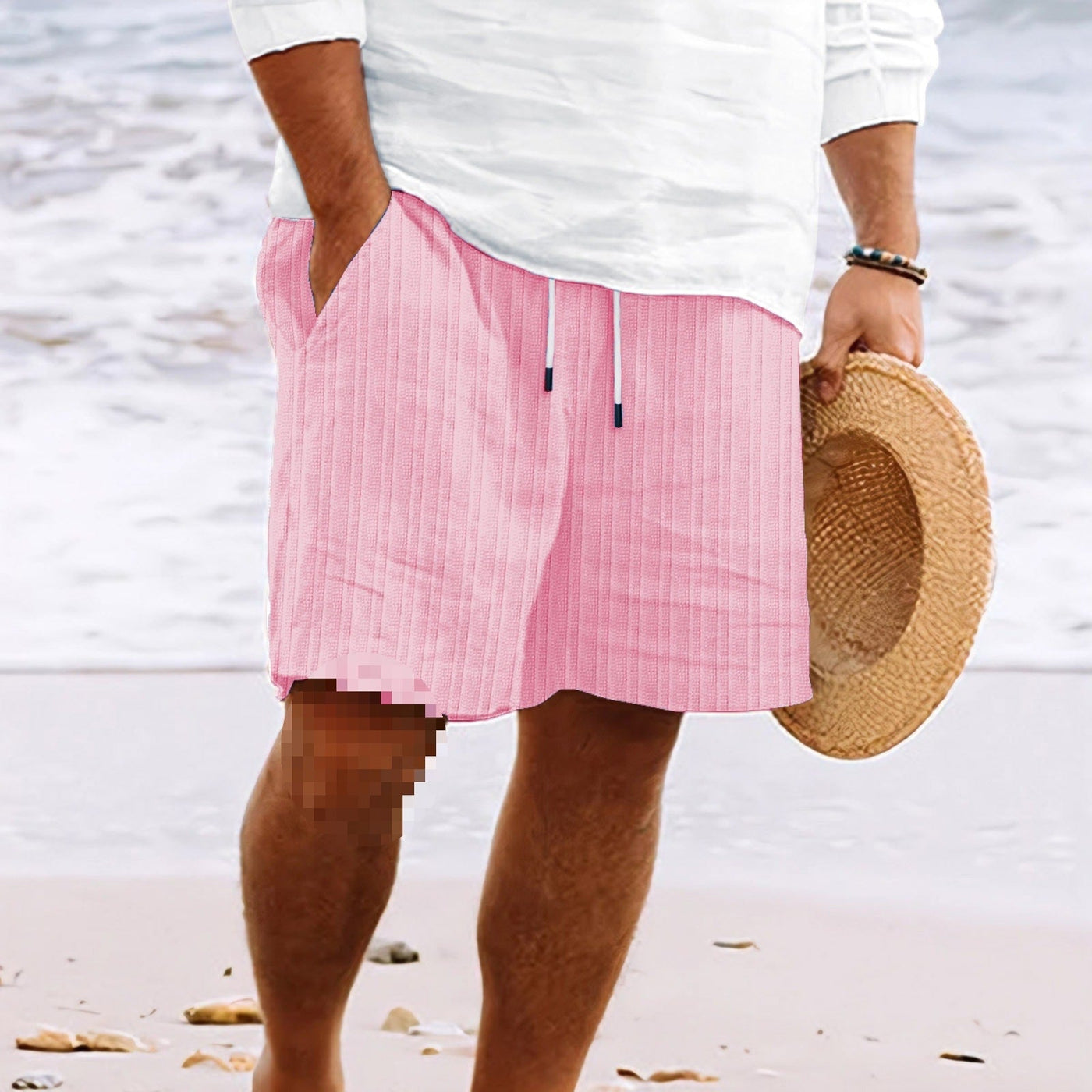 Herrenshorts Leinen-Baumwolle Mix locker geschnitten mit Taschen