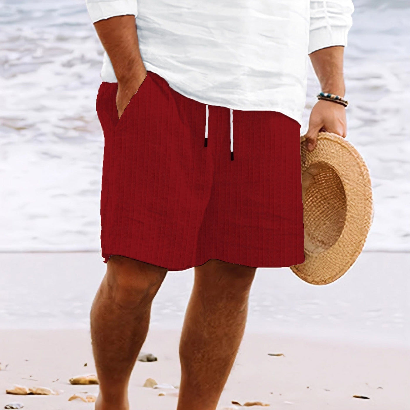 Herrenshorts Leinen-Baumwolle Mix locker geschnitten mit Taschen