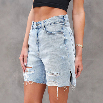 Damen Denim Shorts - Relaxed Fit - Distressed - Bermuda Länge - Five-Pocket Casual Style