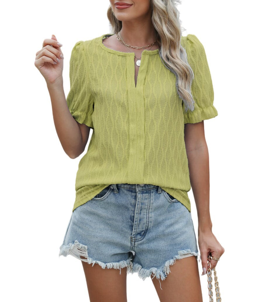 Top de jacquard con mangas abullonadas para mujer – Ajuste holgado elegante y cómodo