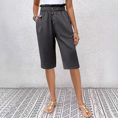 Damen Bermuda Shorts - Relaxed Fit - Elastische Taille - Knopfleiste - Leichtes Material