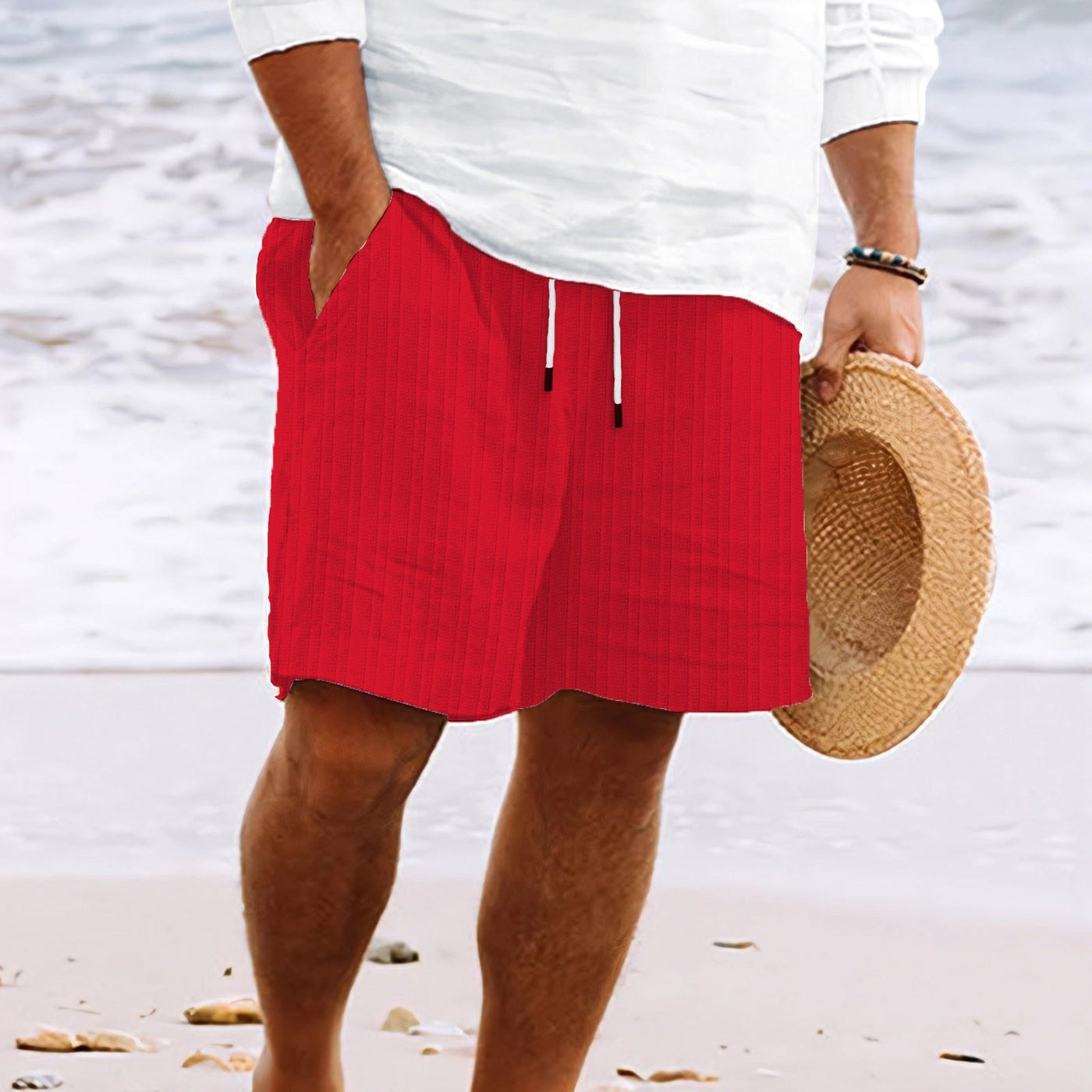 Herrenshorts Leinen-Baumwolle Mix locker geschnitten mit Taschen