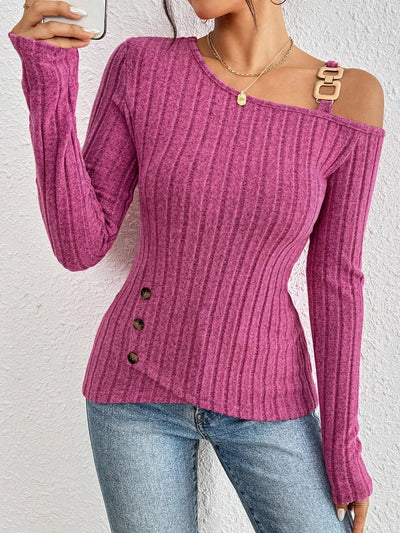 Schulterfreies Damen-Top - kühner asymmetrischer Saum