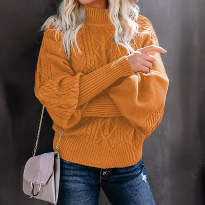 Damen Grobstrickpullover mit hohen Kragen und voluminösen Ärmeln