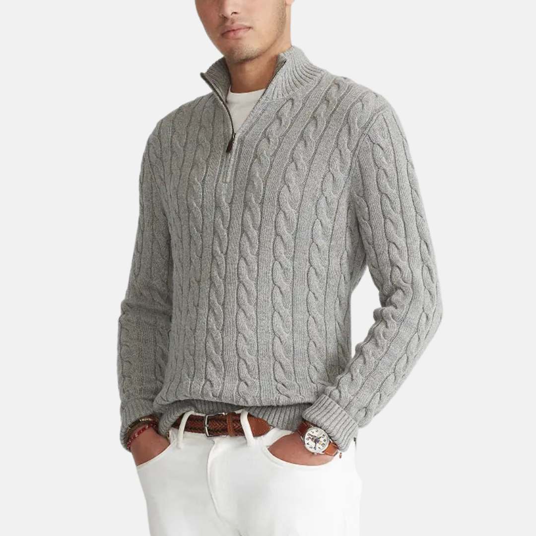 Pull en tricot à demi-fermeture éclair pour homme – Motif torsadé intemporel rencontre raffinement moderne