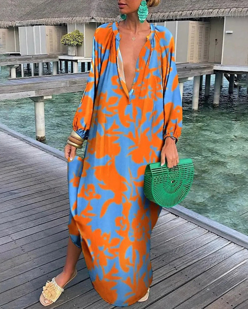 Dorinne | Boho Frühlingskleid Damen - Stylisches langes Kleid mit luftigen Ärmeln