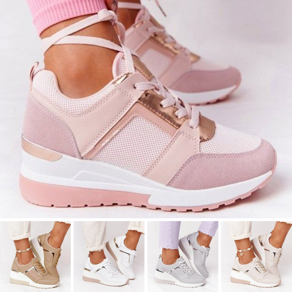 Damen Keil Turnschuhe | Plattform Bequeme Wanderschuhe