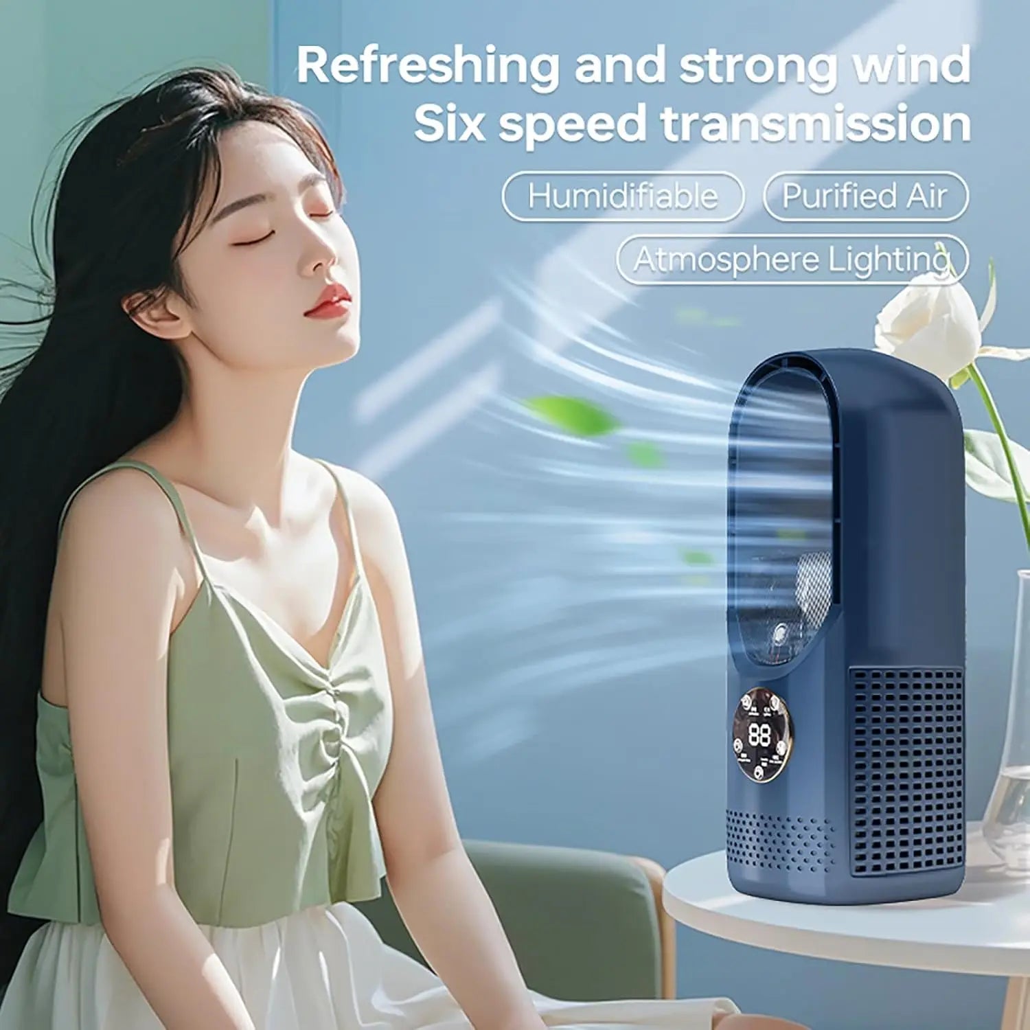 Bladeless Fan with Humidifier and RGB Lights for Ultimate Comfort