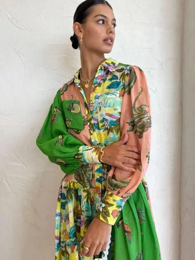 Matilda - Μακρύ φόρεμα με vintage σχέδιο και γιακά πόλο για γυναίκες