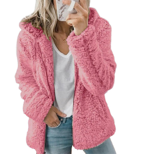 Chaqueta de invierno de felpa cálida para mujer con capucha | Suave y esponjosa