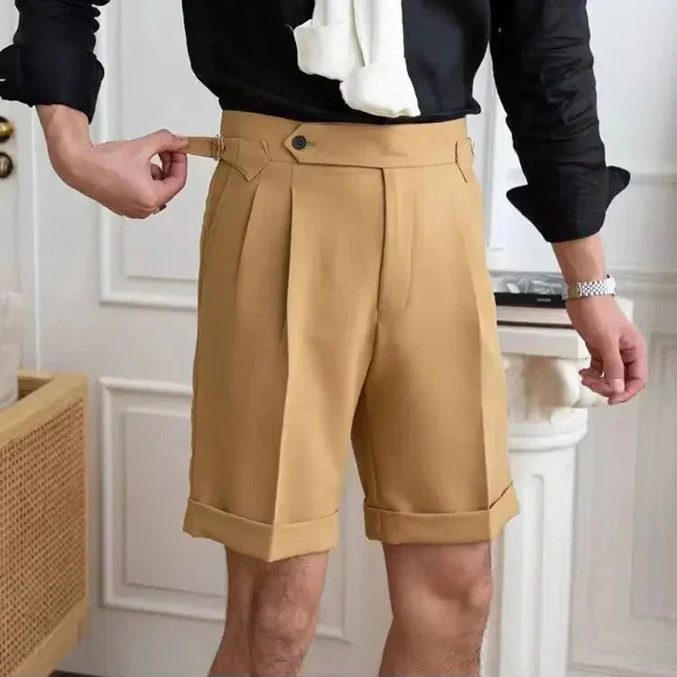 Shorts a medida para hombres - 100% algodón - parte delantera plisada - dobladillo con puño - ajuste hasta la rodilla
