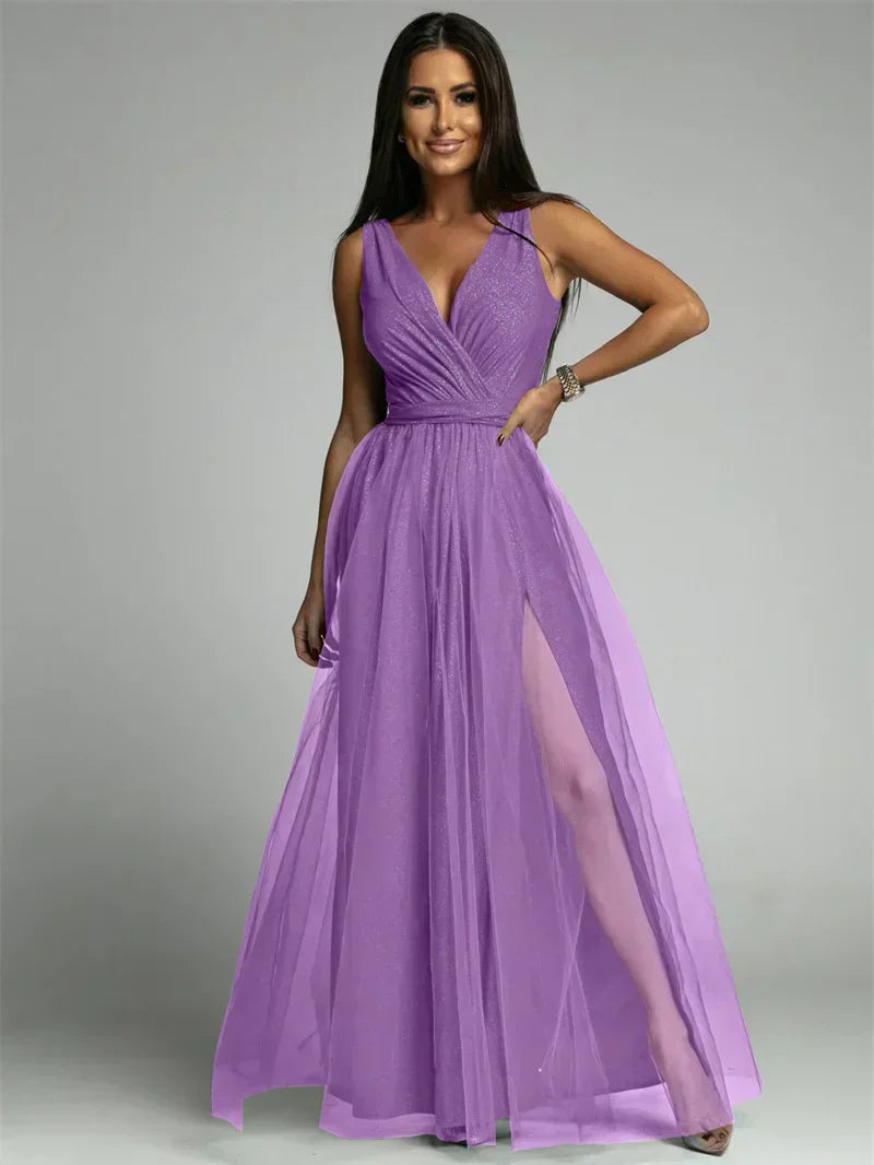 Elisa | Abendkleid mit Netzdetails und hohem Schlitz