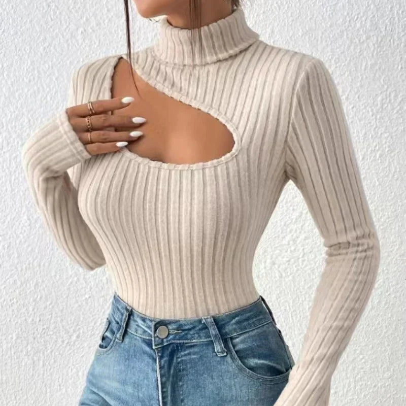 Jersey de cuello alto con amplio escote para mujer | Manga larga