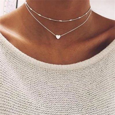 Lily | Conjunto de collar de oro y plata de 3 capas con colgante de corazón o cruz 