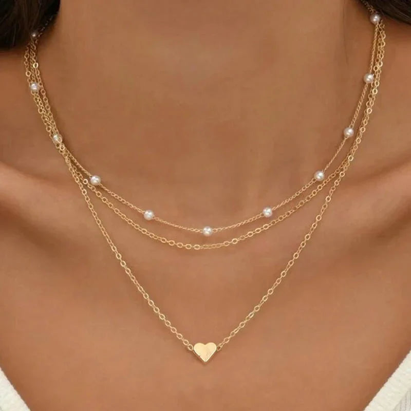 Lily | Conjunto de collar de oro y plata de 3 capas con colgante de corazón o cruz 