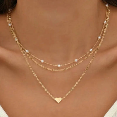 Lily | Conjunto de collar de oro y plata de 3 capas con colgante de corazón o cruz 
