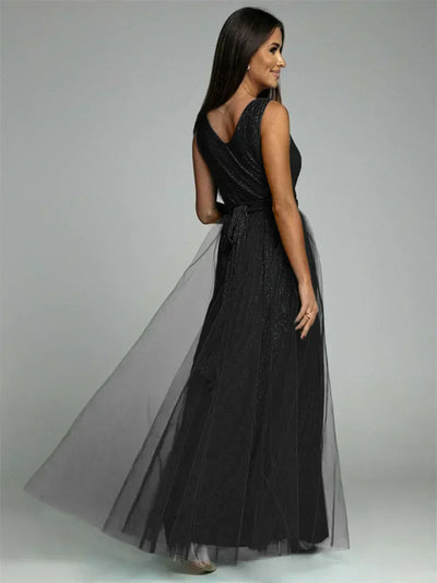 Elisa | Abendkleid mit Netzdetails und hohem Schlitz