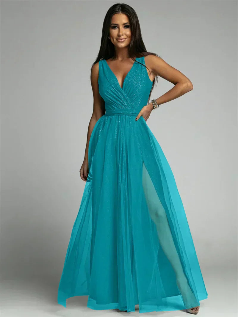 Elisa | Abendkleid mit Netzdetails und hohem Schlitz