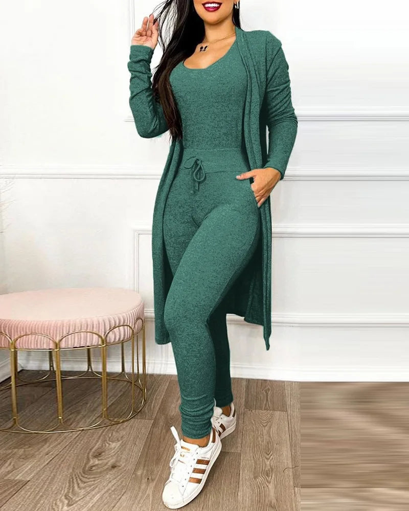 2-teiliger Jumpsuit für Frühling 2025 | Enger Leggings-Jumpsuit mit Jacke