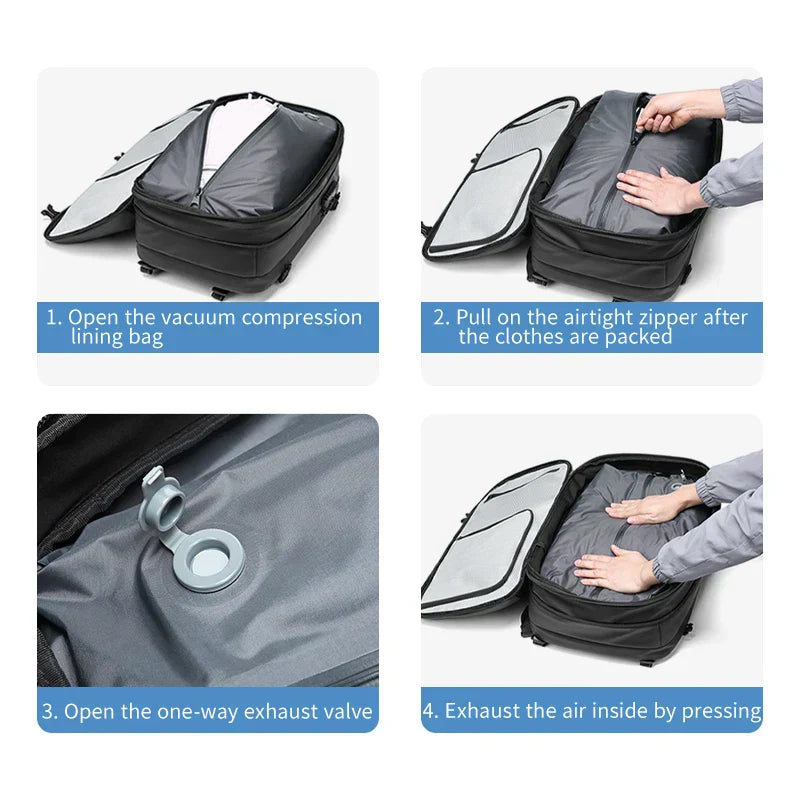 Anti-Diebstahl-Rucksack - 60L Reiserucksack mit Vakuum-Kompression