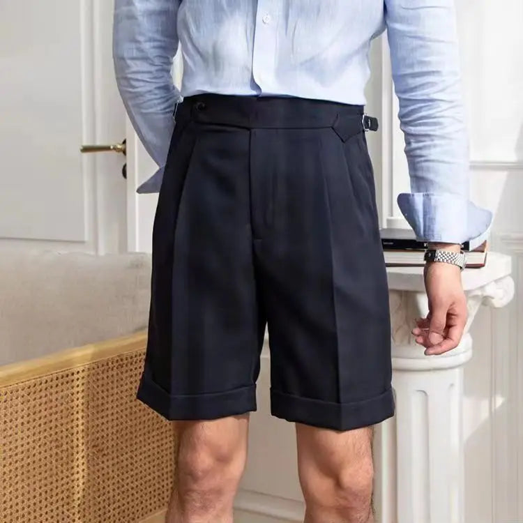 Shorts a medida para hombres - 100% algodón - parte delantera plisada - dobladillo con puño - ajuste hasta la rodilla