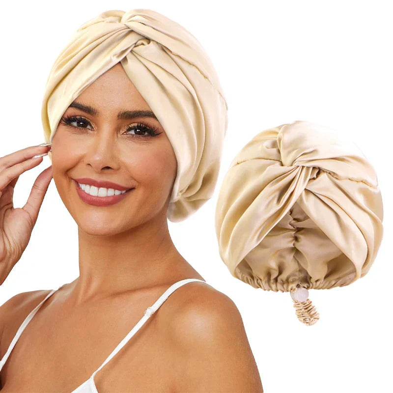 Verstellbarer Seiden-Turban für Frauen - Schlaf- und Chemo-Mütze
