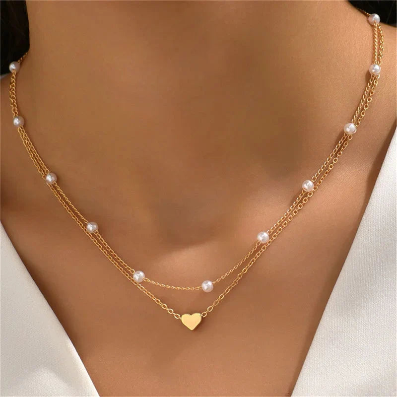 Lily | Set di collane a 3 strati in oro e argento con ciondolo a forma di cuore o croce