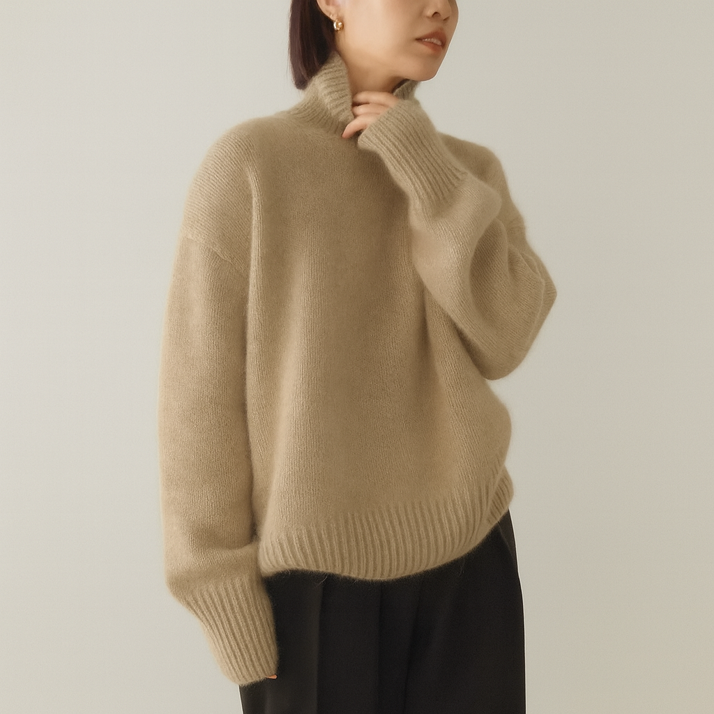 Cashmere turtleneck sweater khaki