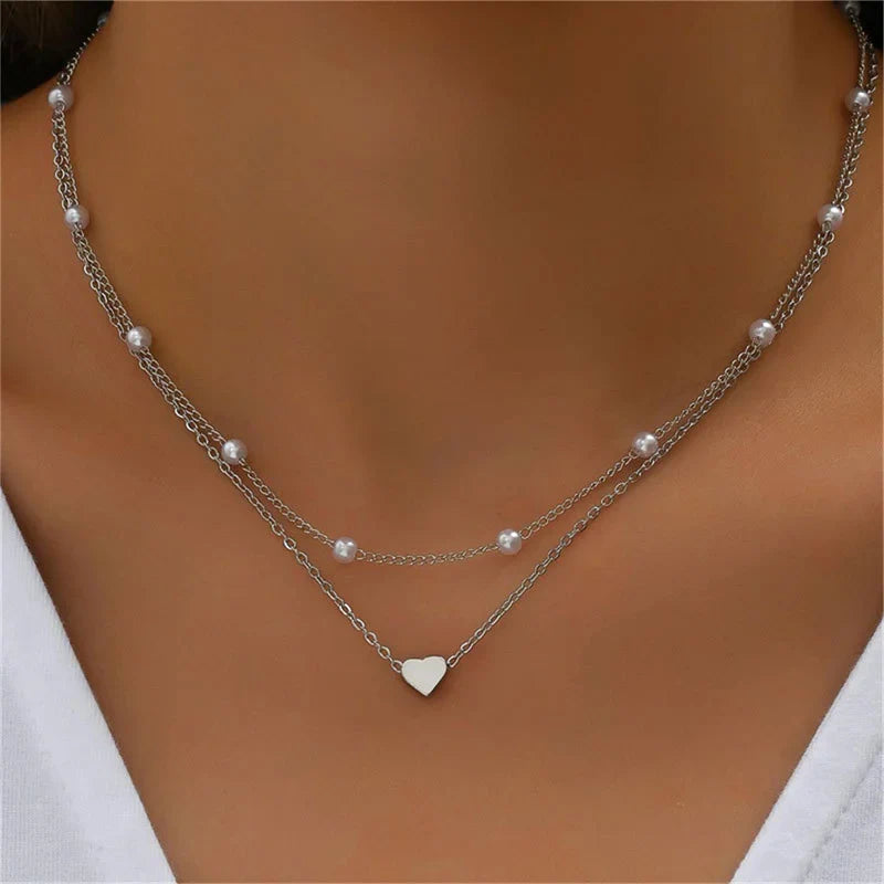 Lily | Conjunto de collar de oro y plata de 3 capas con colgante de corazón o cruz 