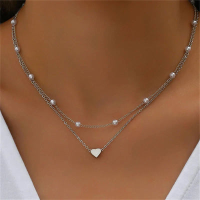 Lily | Conjunto de collar de oro y plata de 3 capas con colgante de corazón o cruz 