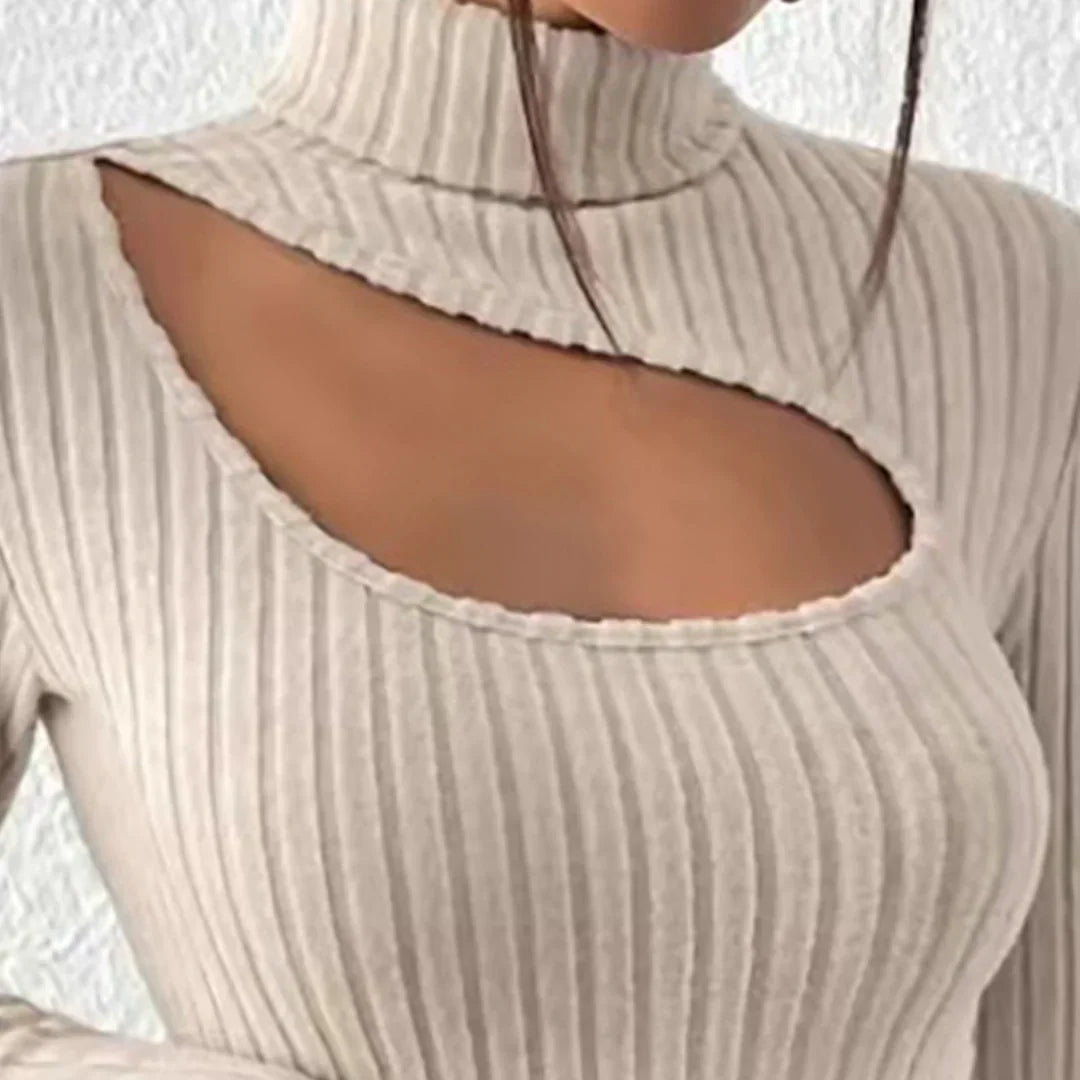 Jersey de cuello alto con amplio escote para mujer | Manga larga
