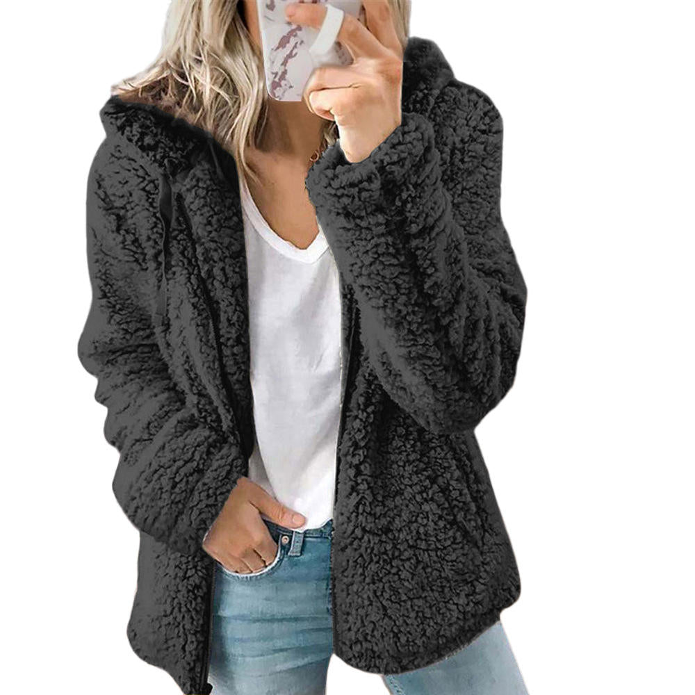 Warme Plüsch-Winterjacke für Frauen mit Kapuze | Weich und flauschig