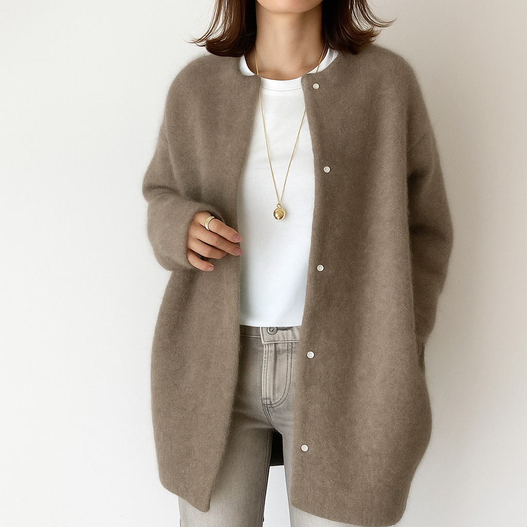 Cardigan dark brown with model