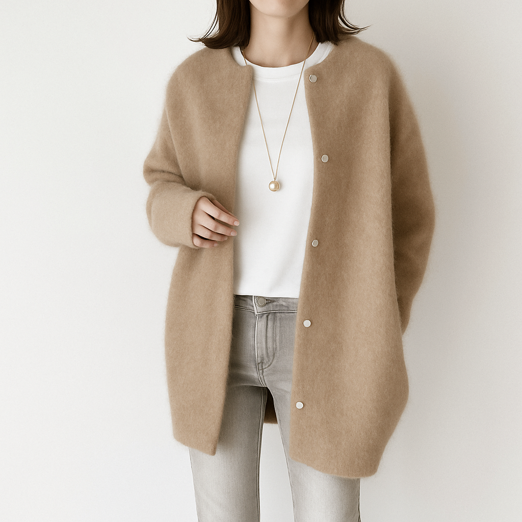 Cardigan light brown with model