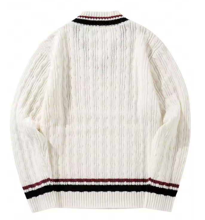 El Conde - Stylischer gestrickter Herren-Pullover mit V-Ausschnitt, lässiger College-Stil für Herbst und Winter