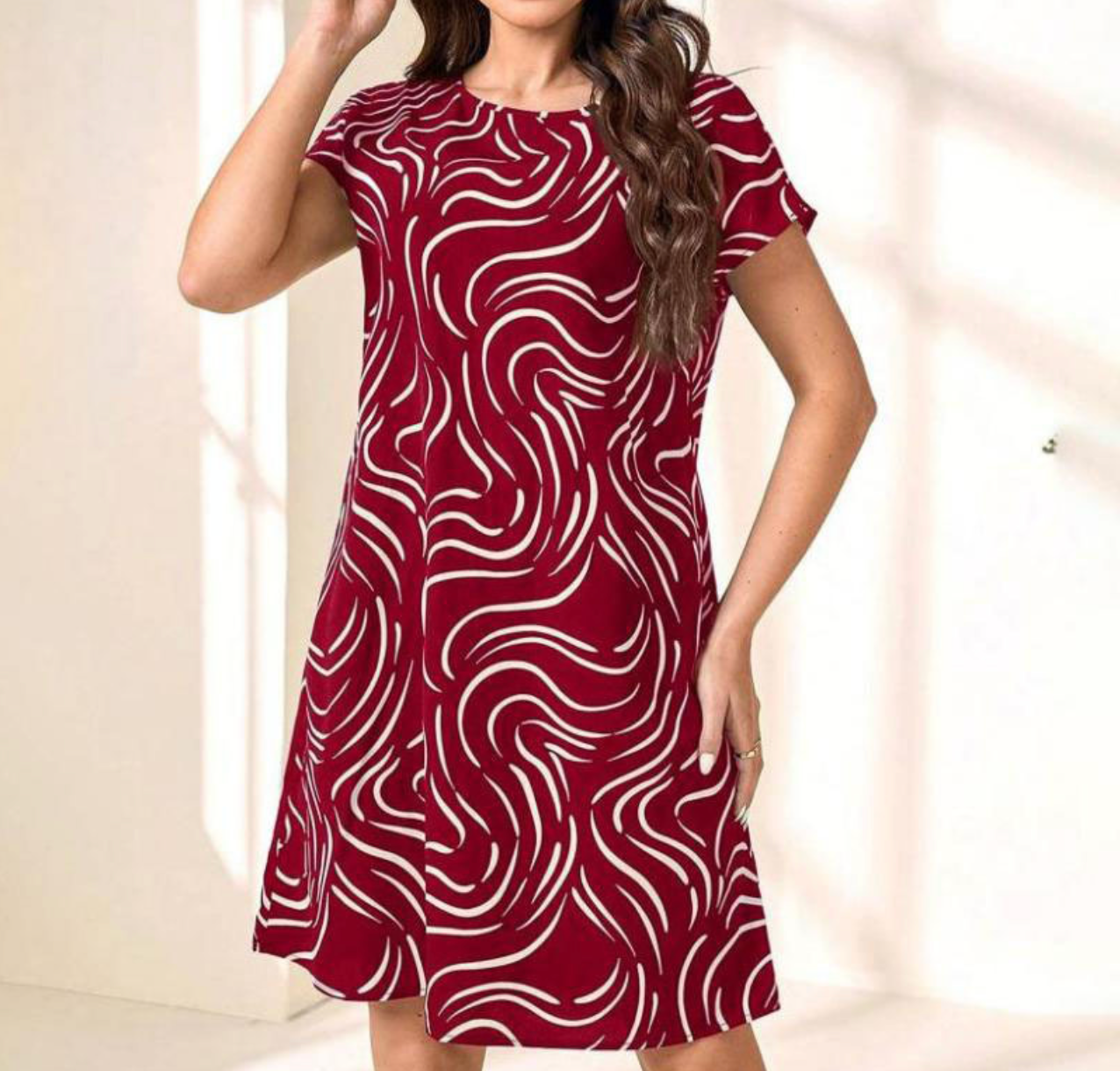 Lucita | Abstrakter Druck Rundhalsausschnitt Kleid für Damen