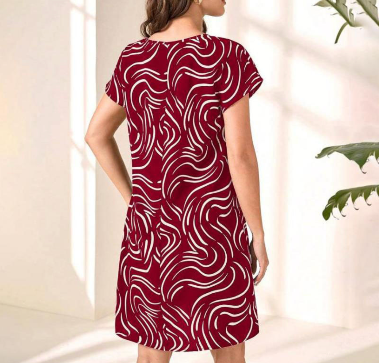Lucita | Abstrakter Druck Rundhalsausschnitt Kleid für Damen