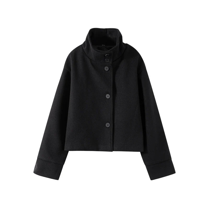 Short women's wool jacket | High collar | Single button closure