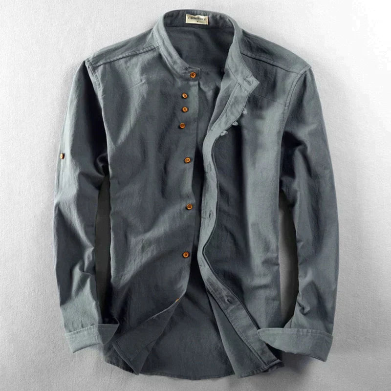 Modernes Slim Fit Hemd mit Stehkragen und langen Ärmeln