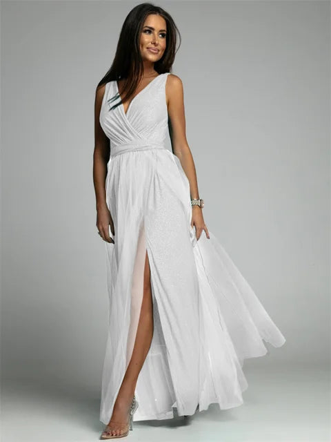 Elisa | Abendkleid mit Netzdetails und hohem Schlitz