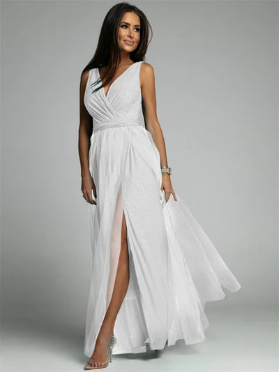 Elisa | Abendkleid mit Netzdetails und hohem Schlitz