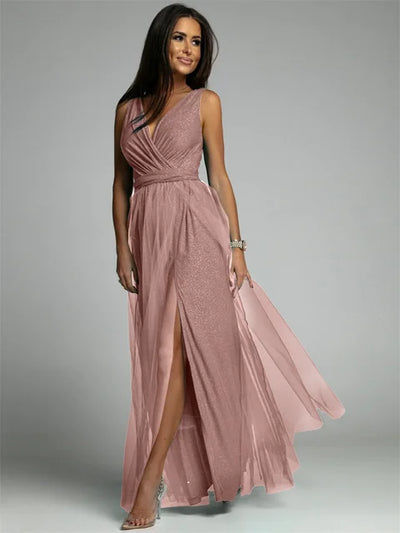 Elisa | Abendkleid mit Netzdetails und hohem Schlitz